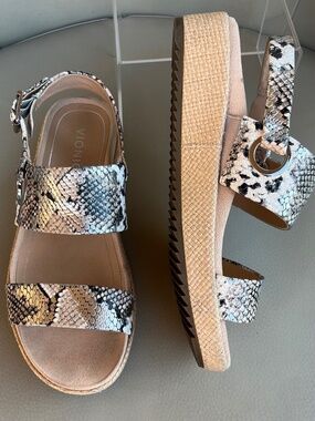 Vionic Louise Raf Boa Platform Sandals Slingback Reptile Print Sz 8 Tan Black